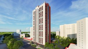 Фасад новостройки на улице Изумрудной оформят в бело-красной гамме